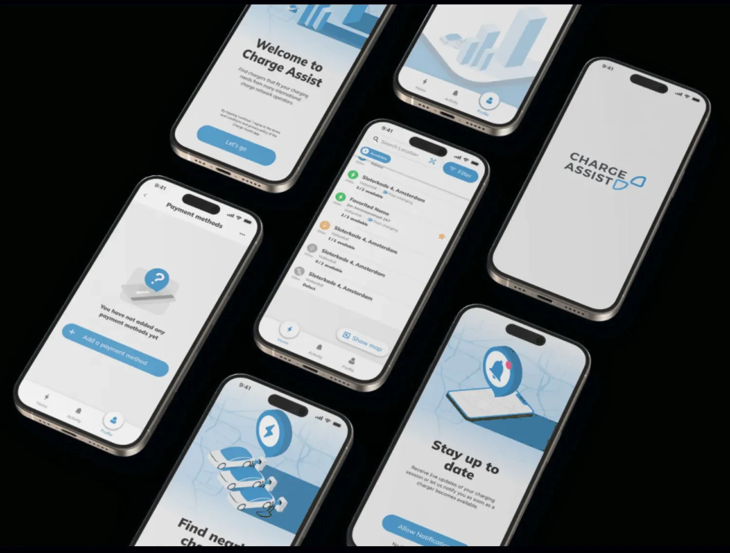Charge Assist app screens