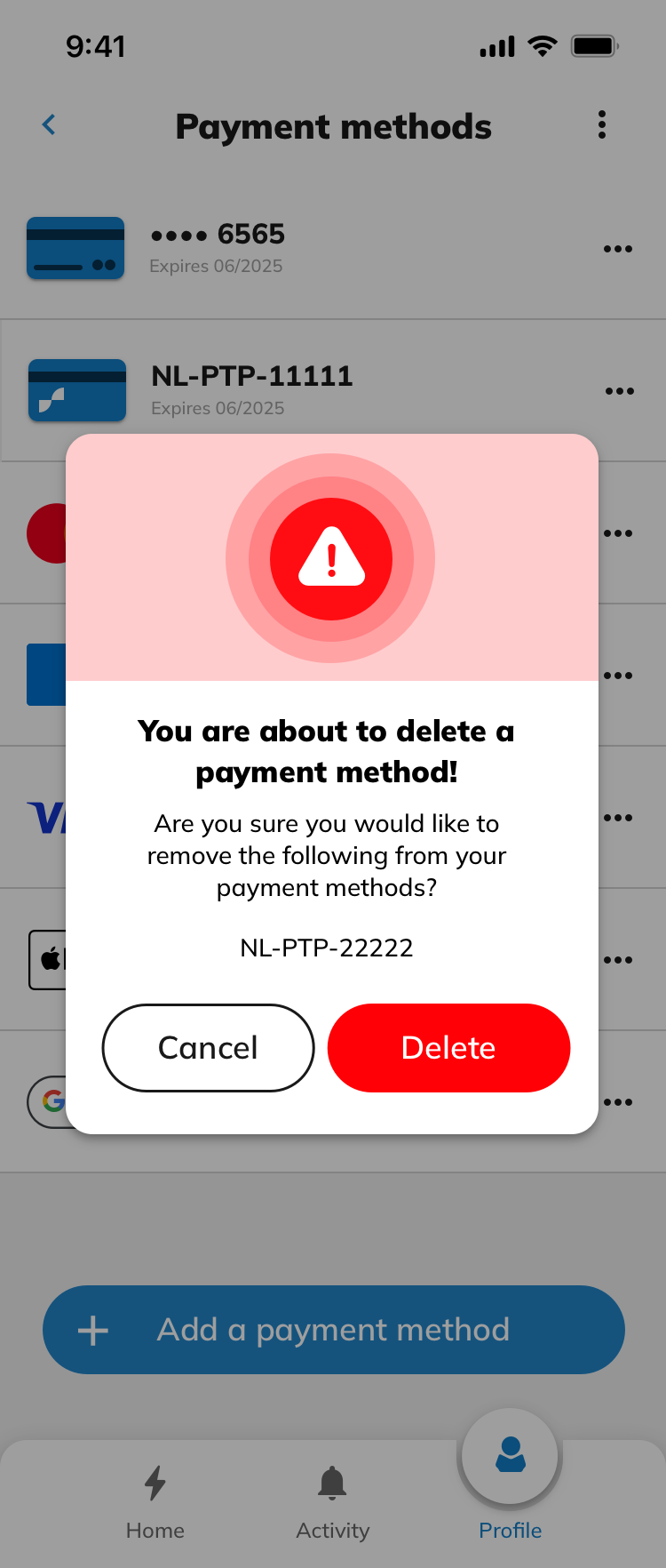 Delete confirmation dialog