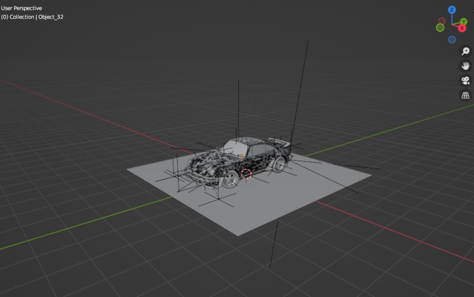 Blender viewport — the 911 model on its studio plane