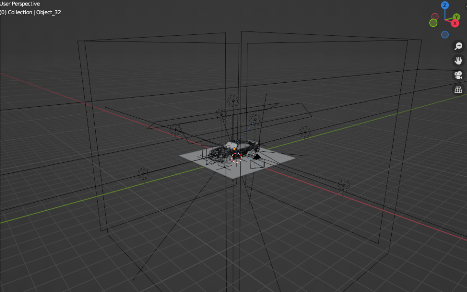 Blender viewport — camera and light rig around the car