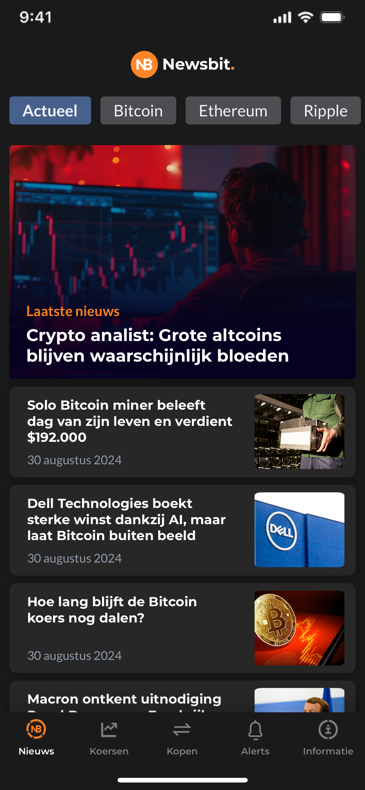 Newsbit feed in dark mode